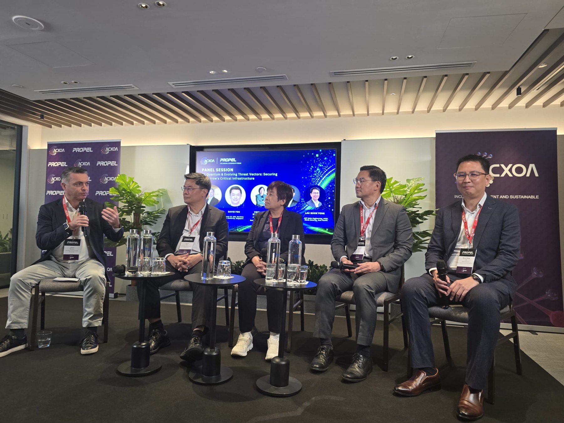 James McLeary speaking during an ACXOM PROPEL panel discussion on quantum technology, evolving threat vectors and critical infrastructure.