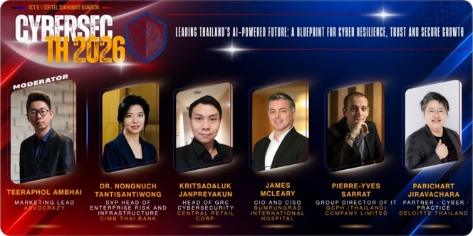 CyberSec Thailand Summit 2026 panel announcement featuring James McLeary, CIO and CISO at Bumrungrad International Hospital, alongside fellow panellists and moderator.